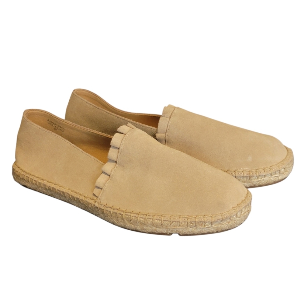 Talbots Izzy Ruffle Suede Espadrille Slip On‎ Loafers Tan Womens Shoes Size 8